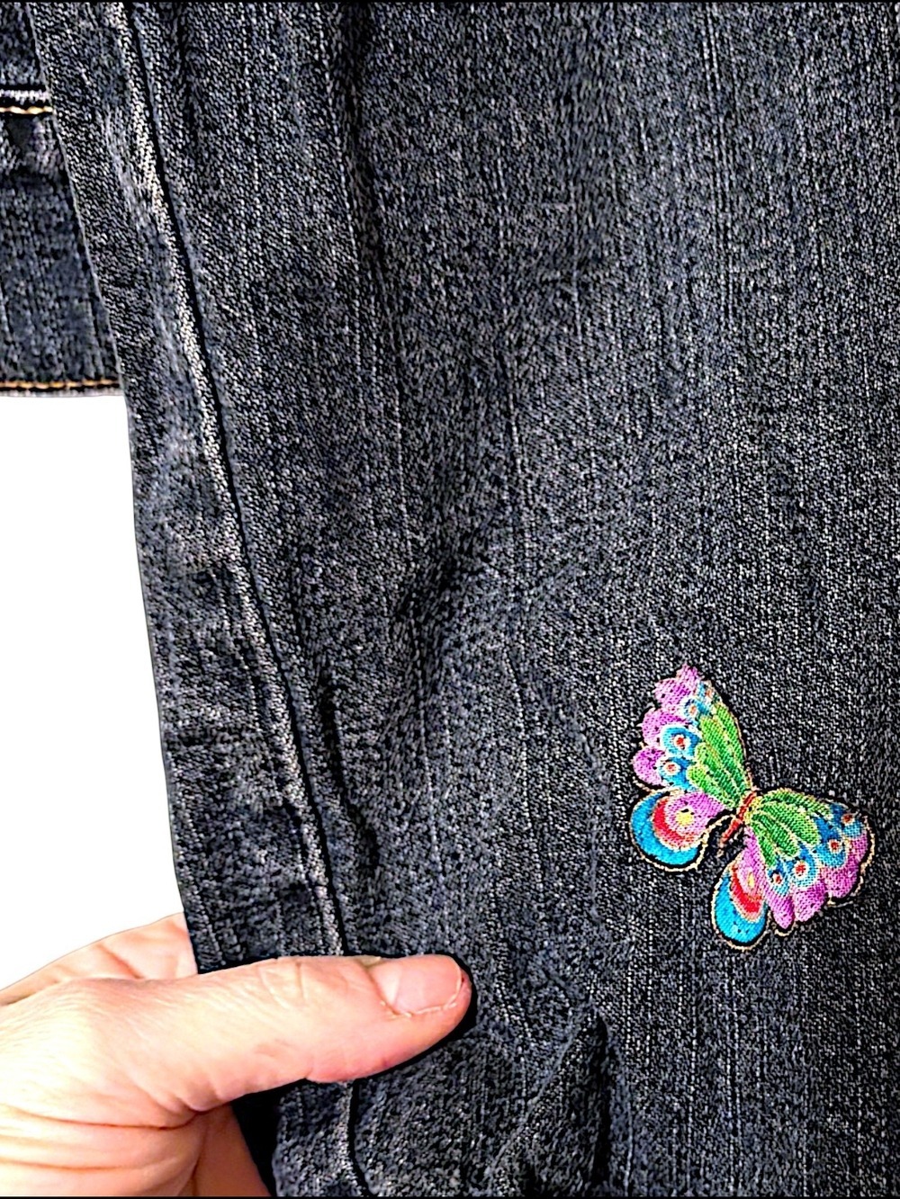 Paris Blues Denim Jacket Dark Cats Flowers Embroidered - Picture 5 of 8